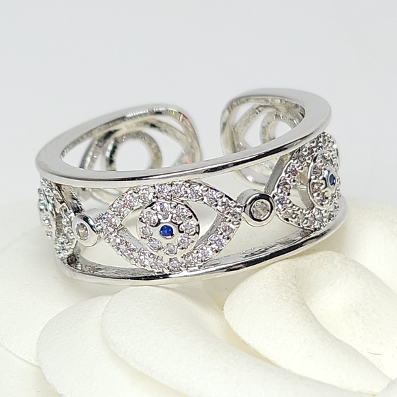 SueSue Jewelry - Evil Eye Micro Pave CZ Open Size Ring NEW